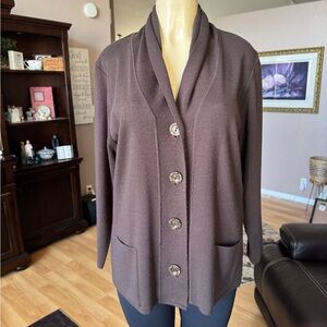 CANDA brown long sleeve button up sweater w/pockets-size L